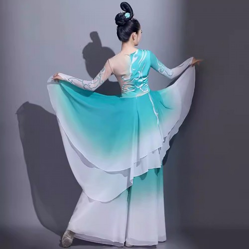 Chinese folk Classical dance costumes women girls flowing fairy princess dress ethnic fan dance costumes yangge flowing dance clothes for female